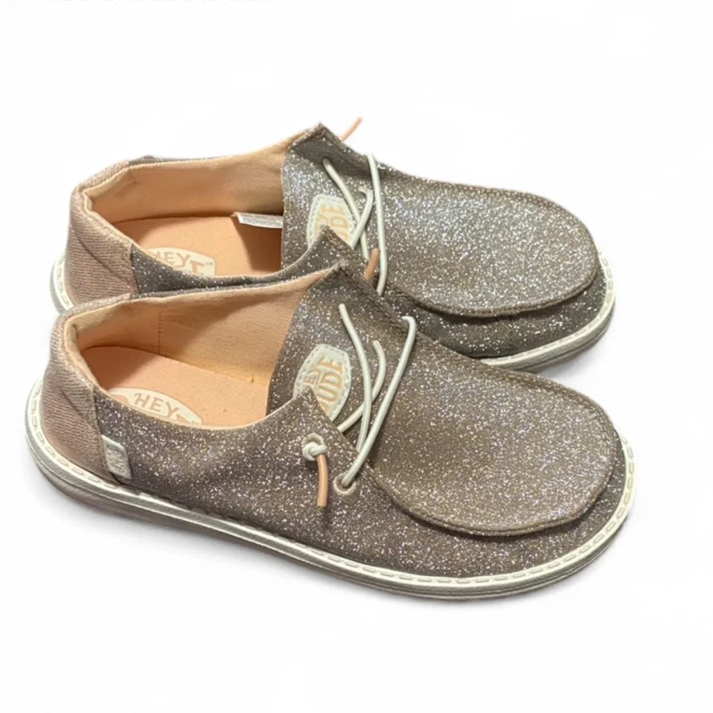 Hey Dude Kid’s Silver Sparkle Glitter Slip-On Shoes NWOT Back to School